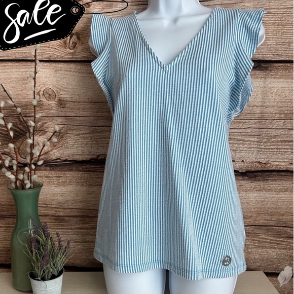 MICHAEL Michael Kors Tops - MK Michael Kors Women’s Knit Striped Top White/Cyan Blue Size Small